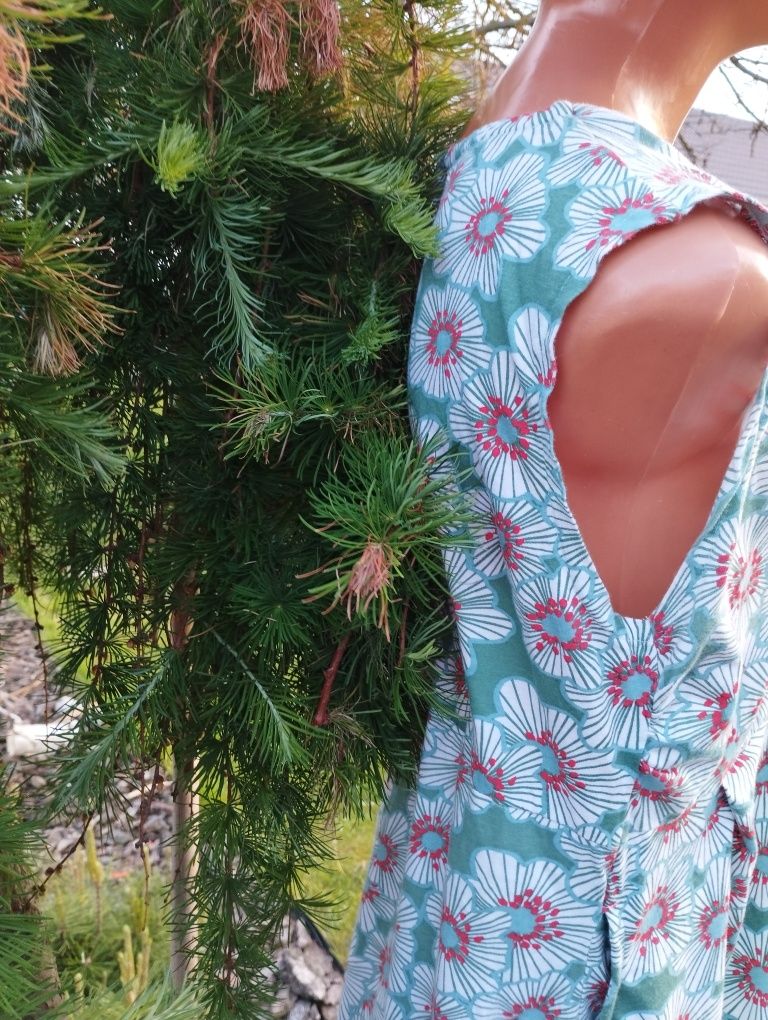 Lekka letnia w kwiaty sukienka bez rękawów z kieszeniami, Bawełna 100%