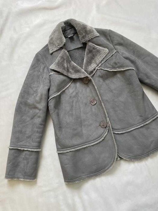 Стильна сіра дублянка, трендова дублянка, тепла дублянка