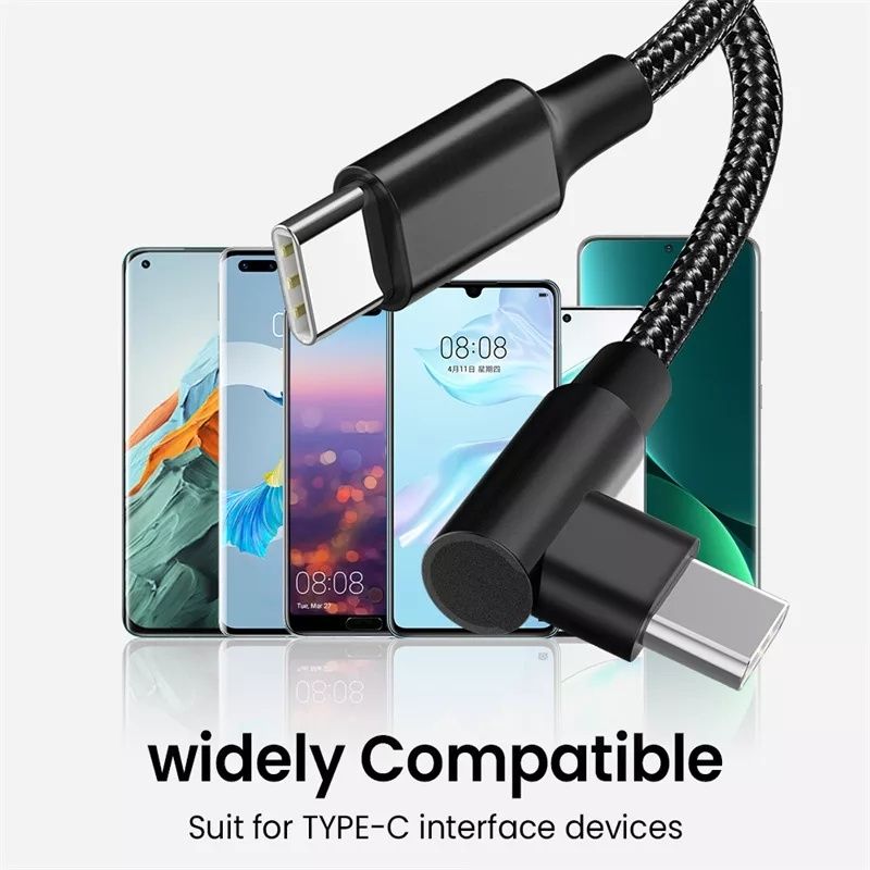 Kabel do ładowarki telefonu 2x USB-C 60W 3A szybki 480Mb/s kąt 90°