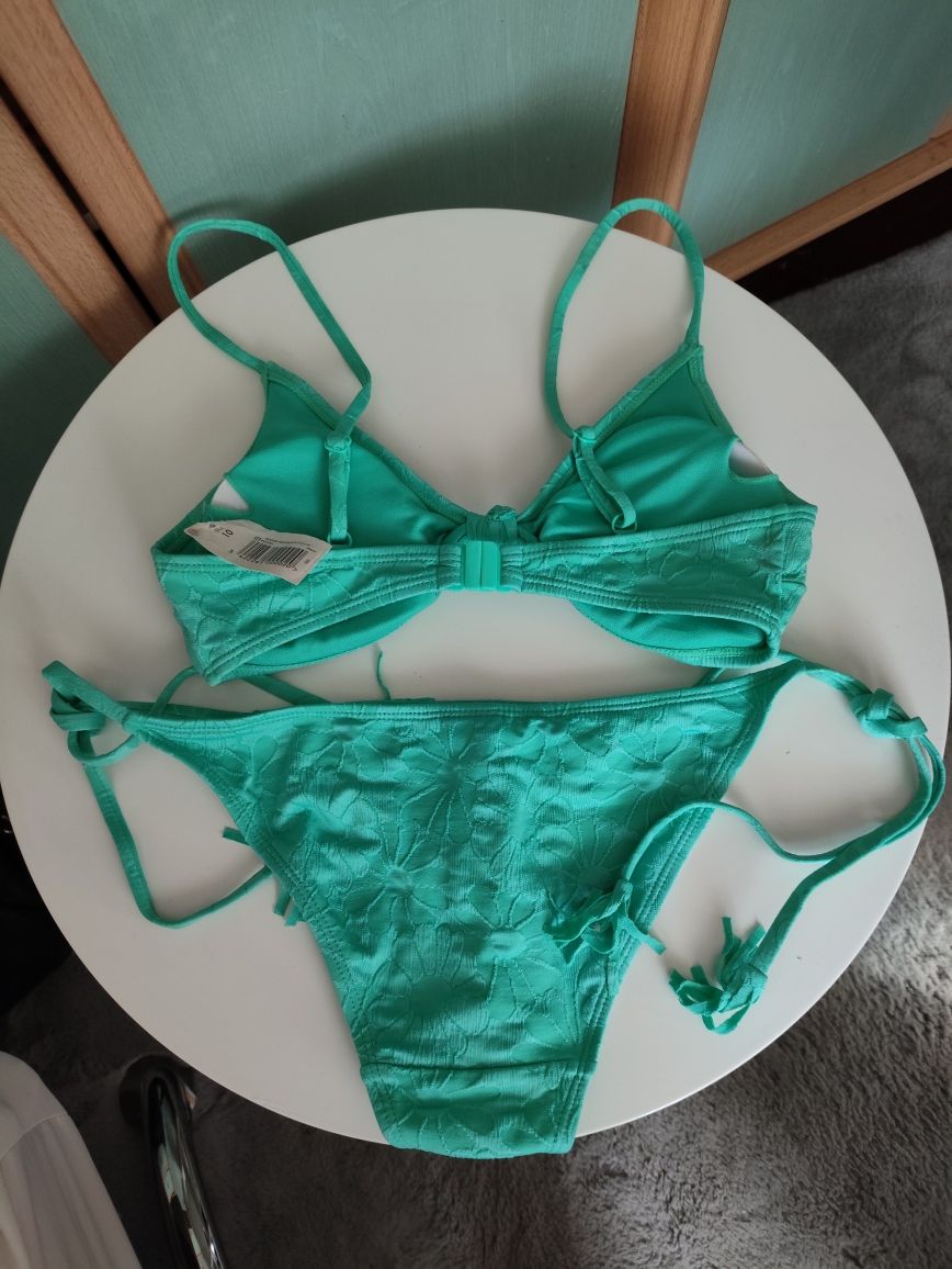 Bikini miętowe kwiaty nowe z metką xs