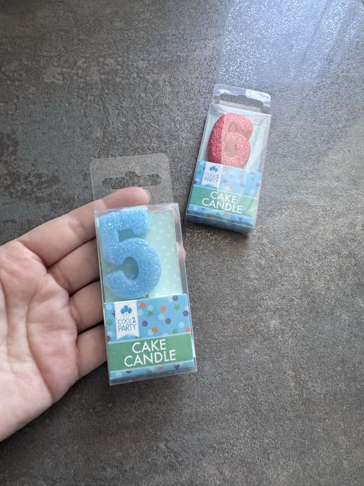 Niebieska nowa świeczka na tort 5 urodzinki dekoracja ozdoba party