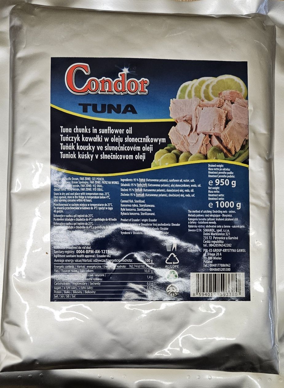 Тунець Condor в соняшниковій олії 95% м'ясо 1000 г