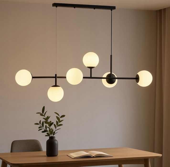 Lampa nowoczesna do salonu | czarna | kule LED