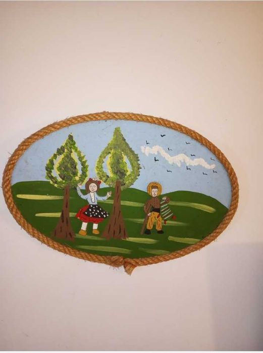 Quadro madeira p/ parede: casal tradicional Castelo Branco 30x20cm