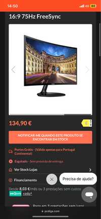 Vendo Monitor Curvo Samsung NOVO -CF39 23.5" VA FHD 16:9 60Hz