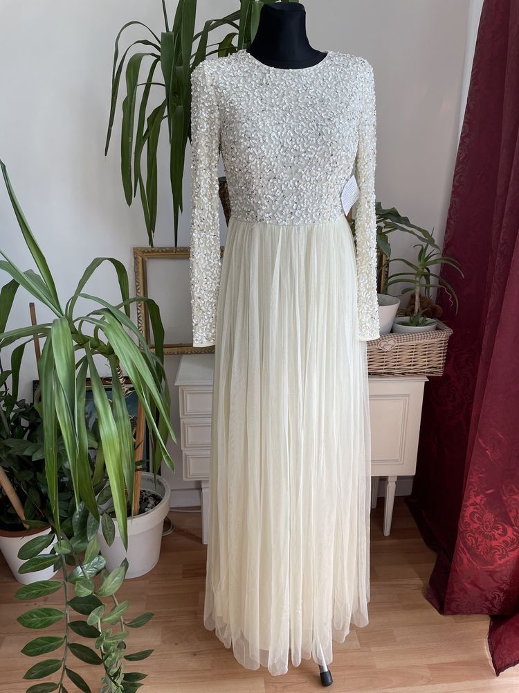 Maya deluxe cekinowa sukienka maxi tiulowa s 36 m 38 L 40