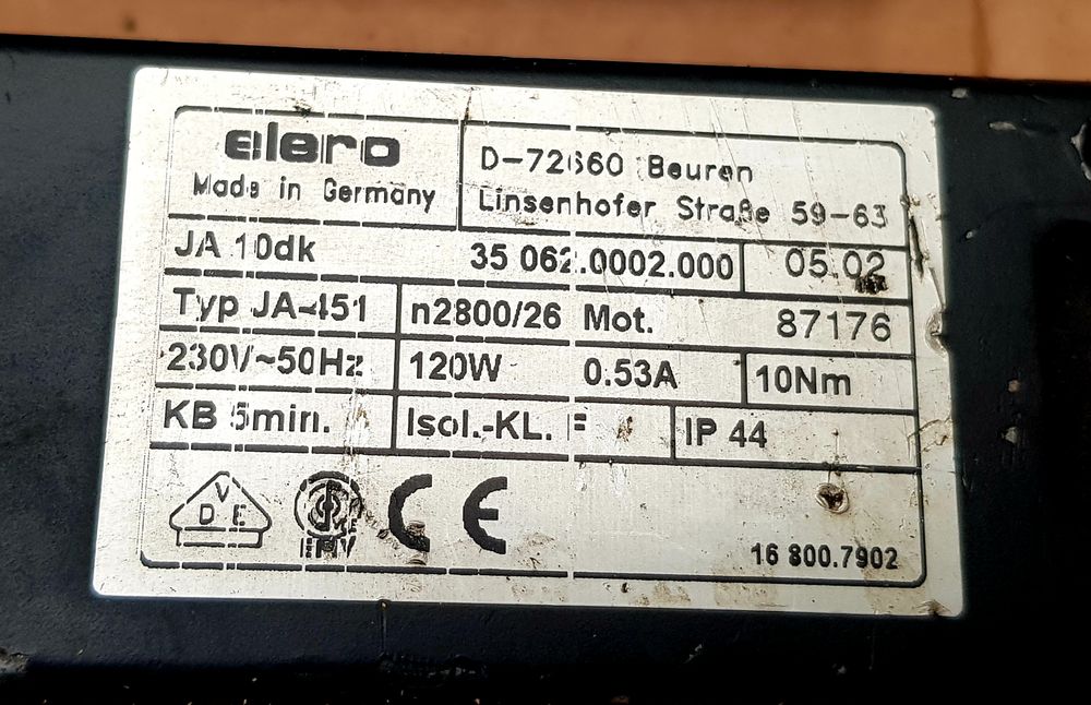 Silnik markiz Elero JA-301 100W 3Nm 230V IP44 do rolet NOWY