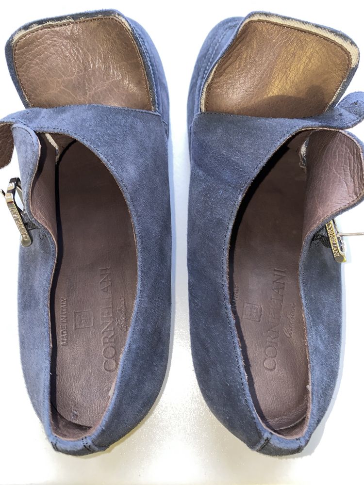 Синие, замшевые туфли - монки с пряжкой Corneliani. 44 размер
