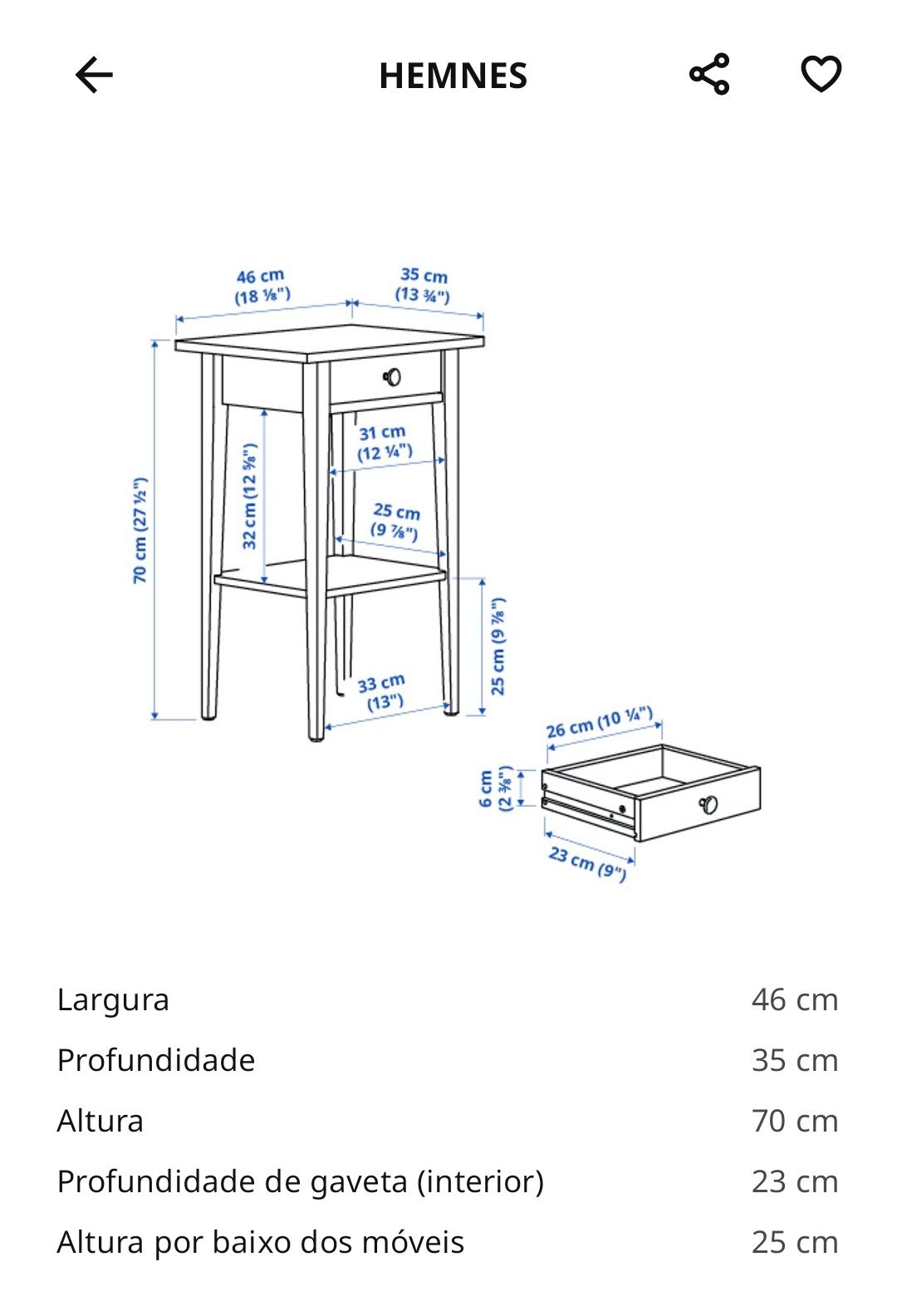 Mesinha de cabeceira Hemnes ikea