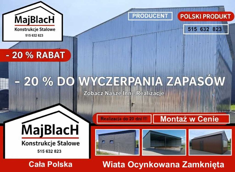 Wysoki Garaż Blaszany Ocynkowany - Magazyn - OBNIŻAMY CENY – Maj-Blach