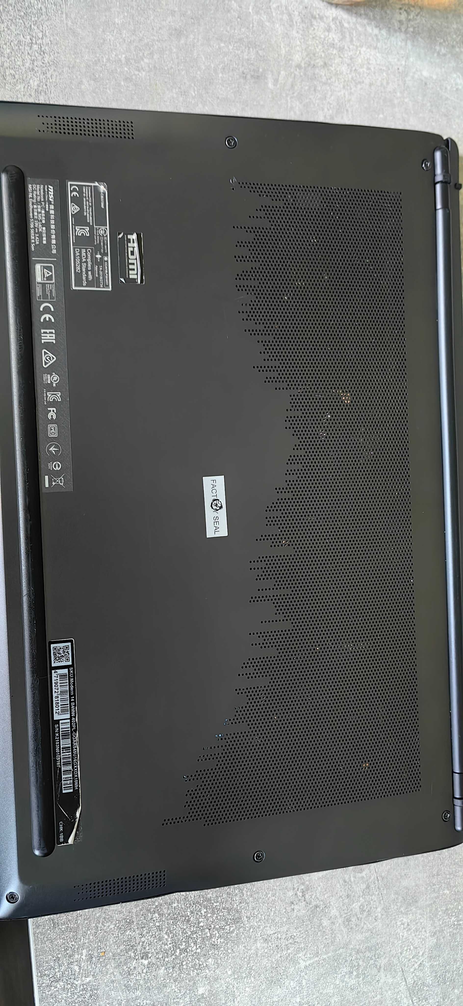 Laptop MSI Modern 14 B4MW-402PL R5 4500U/16/512GB stan db