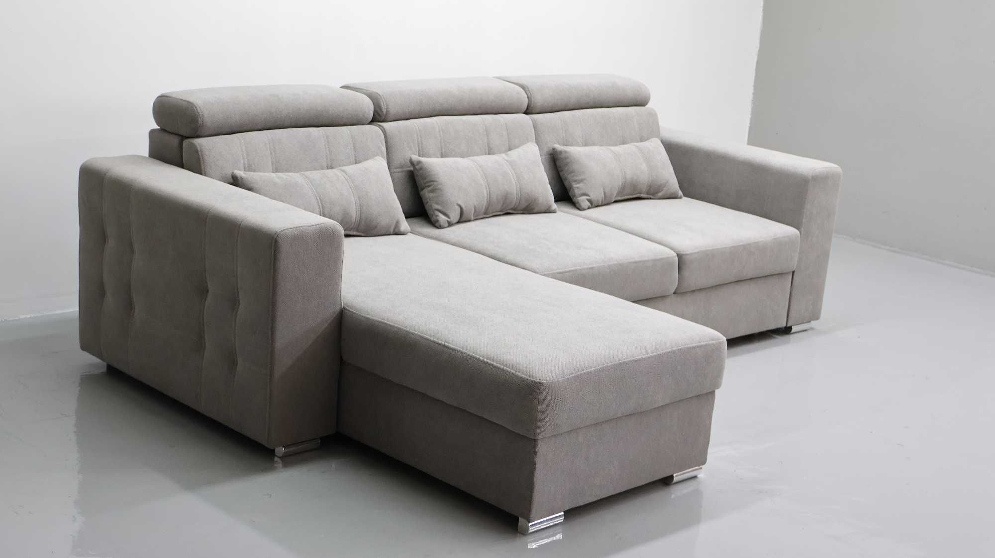 THS NAROŻNIK funkcja spania pojemnik regulowane oparcie SOFA szara