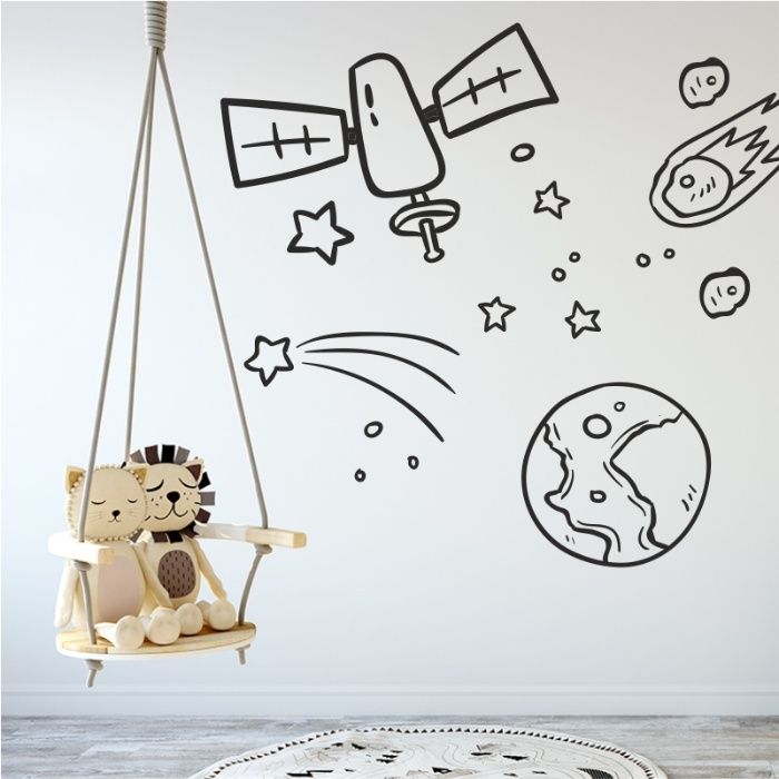 Naklejki dla dzieci na ścianę kosmos, gwiazdy, asteroida, planety