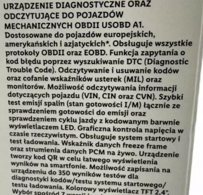 Skaner/ diagnostyka z 16 pinowym podłączeniemłączem