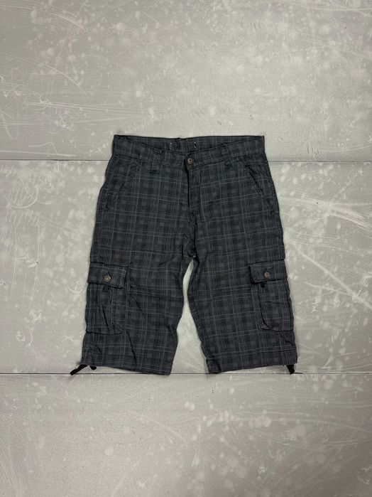 Cargo krótkie spodenki jeansowe w kratkę 90s (M/L) 80s y2k szorty