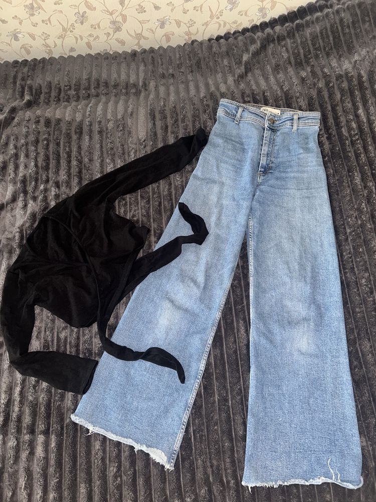 Джинси Zara кльош +топ лот кофтинка клёш