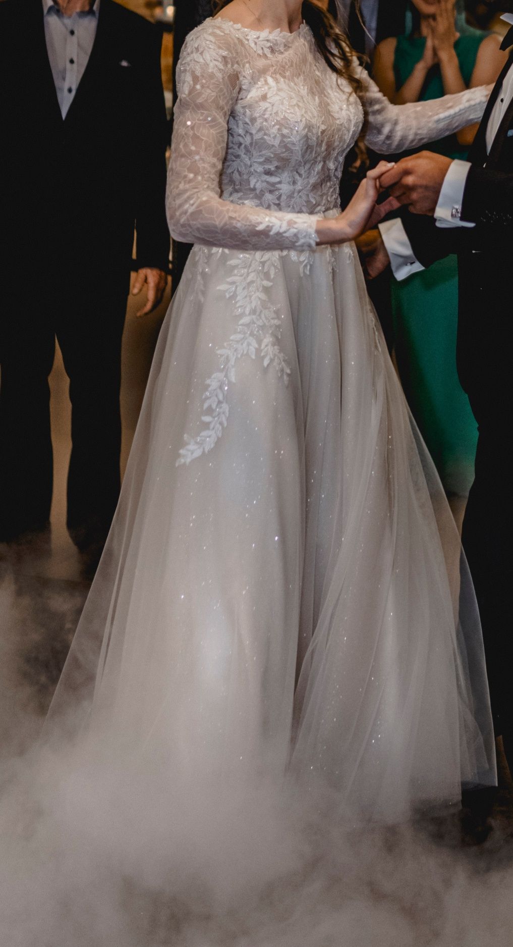 Suknia ślubna długi rękaw koronką błyszcząca S