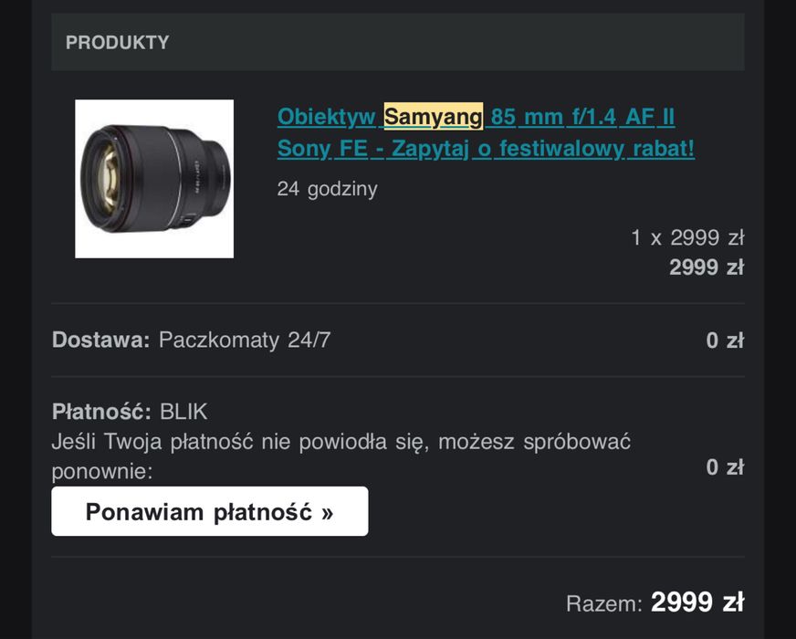 Obiektyw Samyang AF 85mm F1.4 FE II Sony E