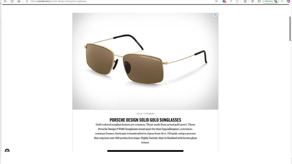 Porsche Design okulary złote 18K gold 750 Limited Edition Made i Japan
