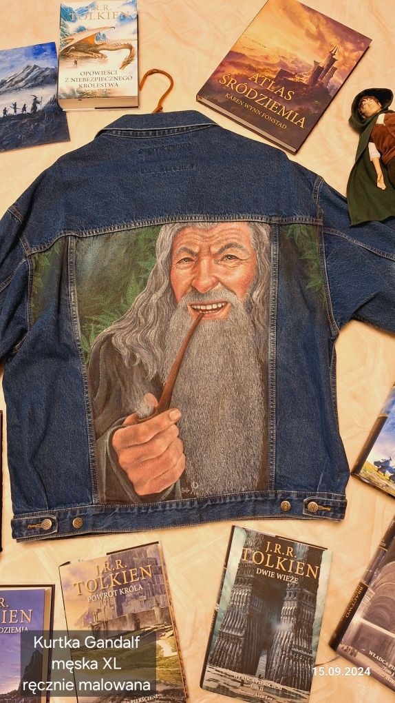 Kurtka Gandalf Tolkien Hobbit dla fana unikat ręcznie malowana