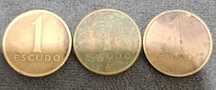 3 moedas de 1 escudo. 2x1982, 1981. Níquel-latão.