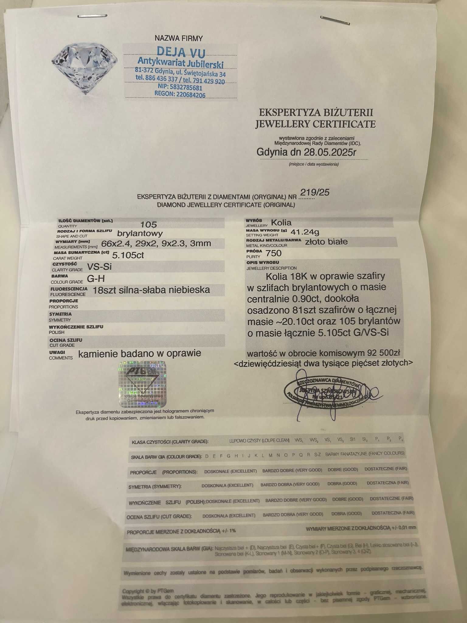Kolia z szafirami 20.10 CT oraz diamentami naturalnymi 5.10 CT