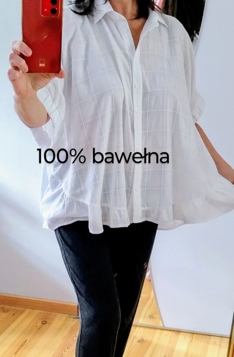 Bawełna 100% biała bluzka oversize, kimono,koszula oversize
