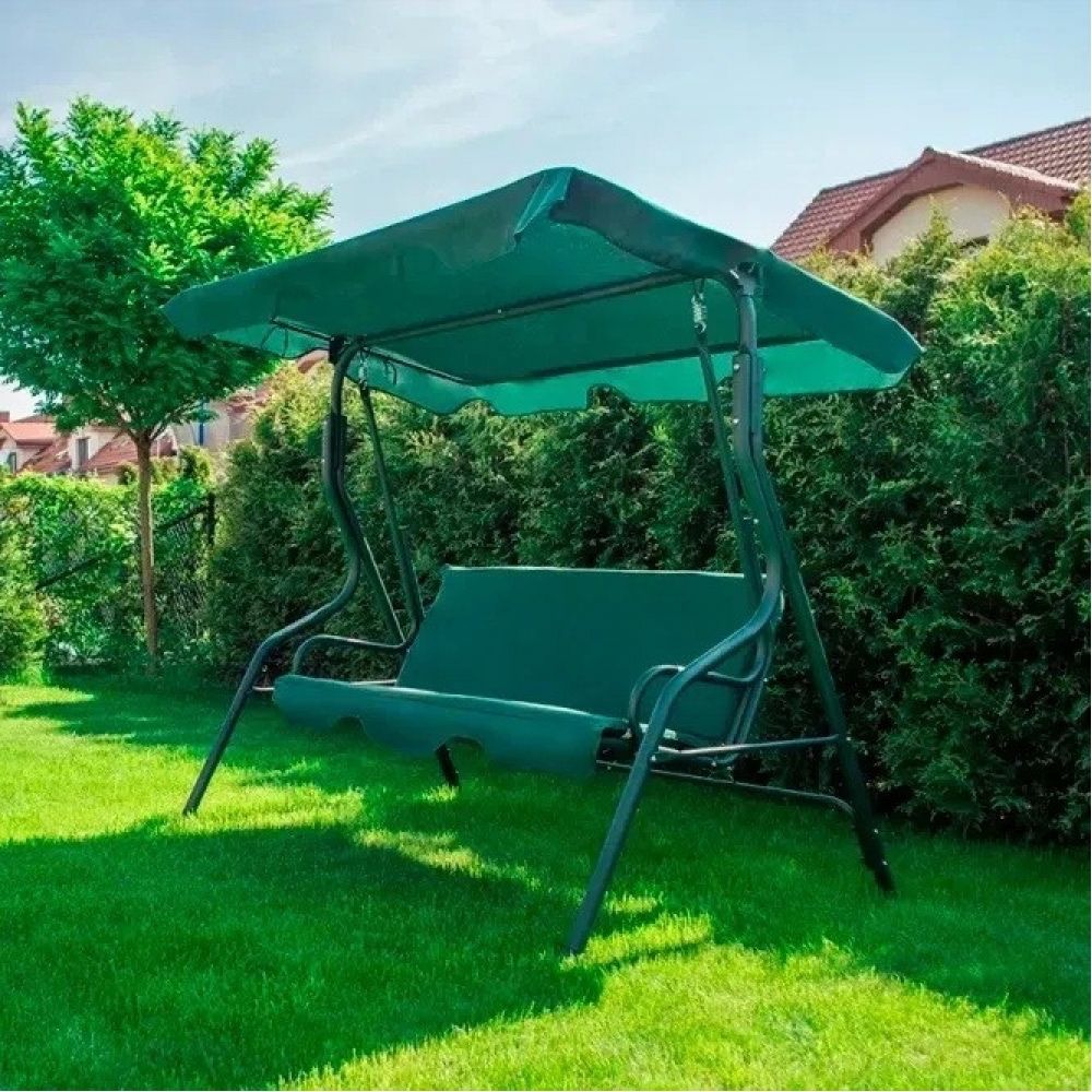 Садова гойдалка 4Р Garden зелена, сіра. Шизлонг, лавка.