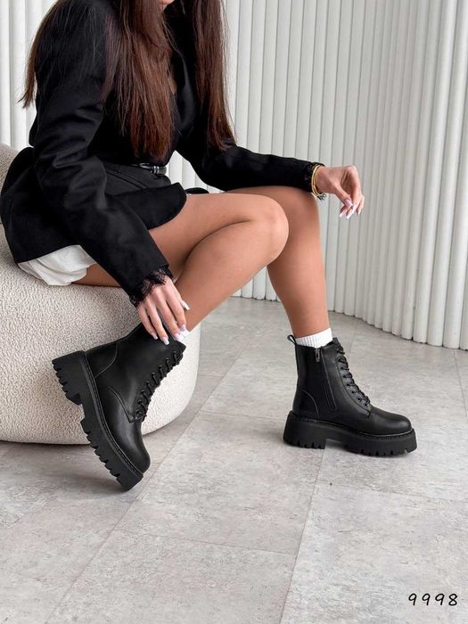 Черевики жіночі зимові Ella на хутрі (36-41) шкіряні чорні | Ботинки