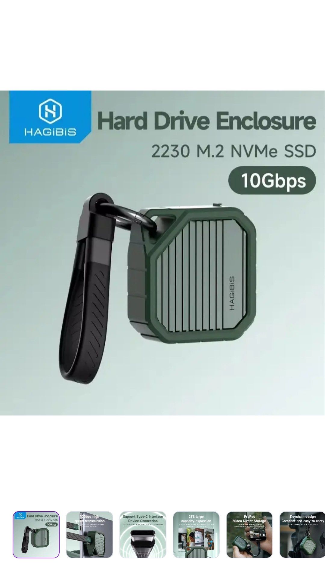 HAGIBIS зовнішня кишеня  M.2 NVMe 2230 PCIe SSD to USB 3.2 Green