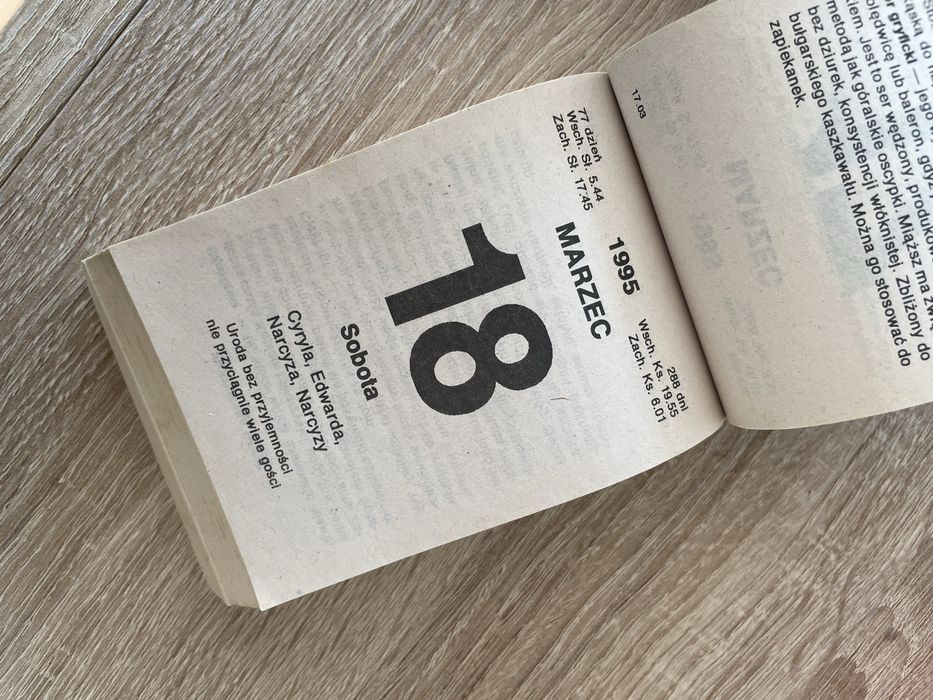 Kartki z kalendarza rok 1995 PRL, Prezent, pamiątka okolicznościowa