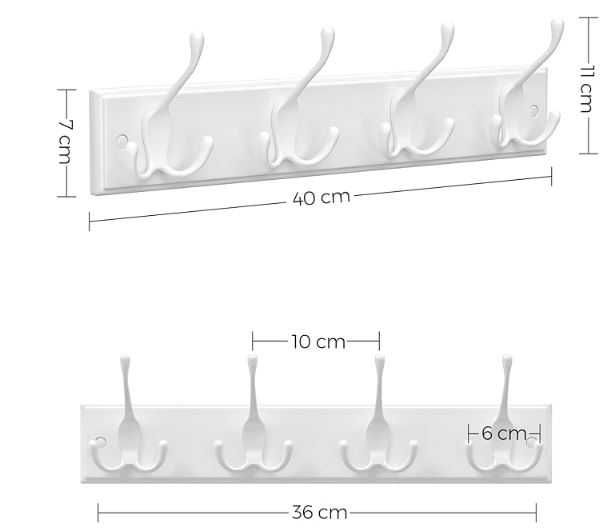 Wieszak ścienny 4 potrójne haczyki na ubrania szyna z haczykami