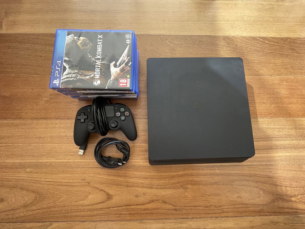 Playstation 4 Slim 1TB, jogos, comando