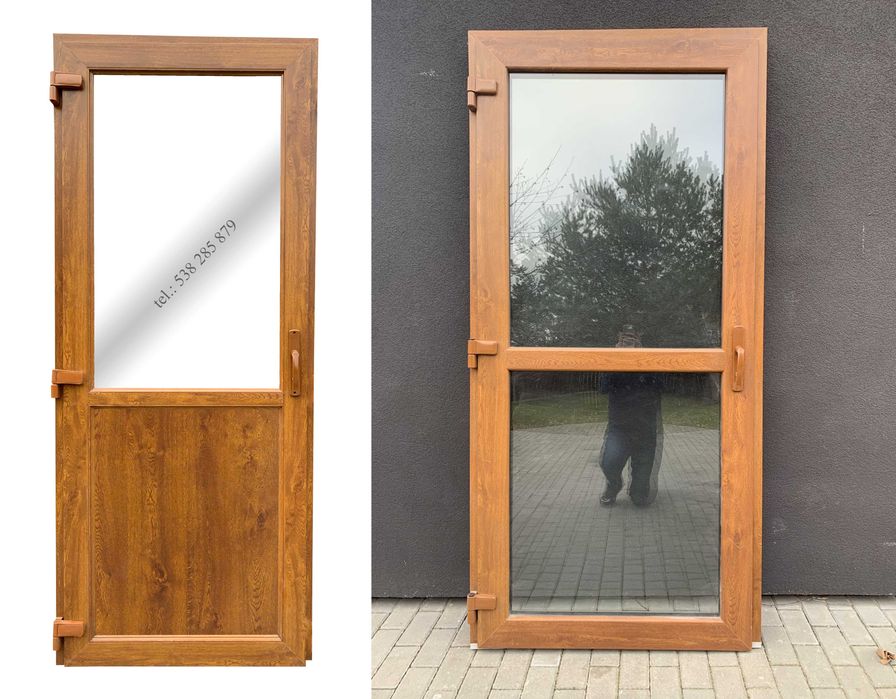 Drzwi zewnętrzne PCV 90x200 złoty dąb NOWE! OD REKI sklepowe biurowe