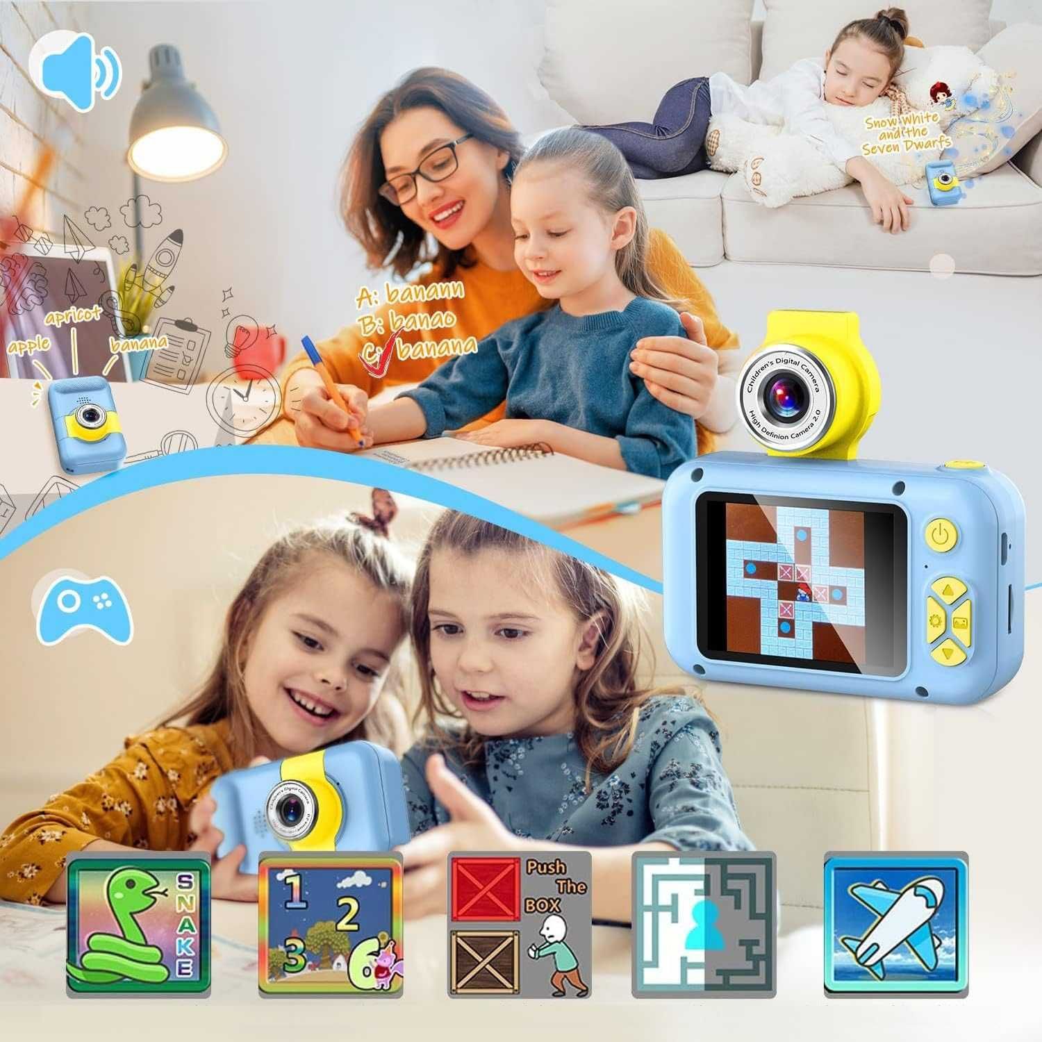 Aparat cyfrowy dla dzieci ekran IPS 2,4" z obrotowym obiektywem, grami