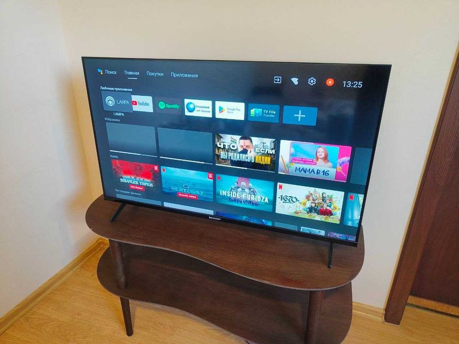 Pilnie! Telewizor Sharp 40" Android TV Full HD + Stolik Drewniany