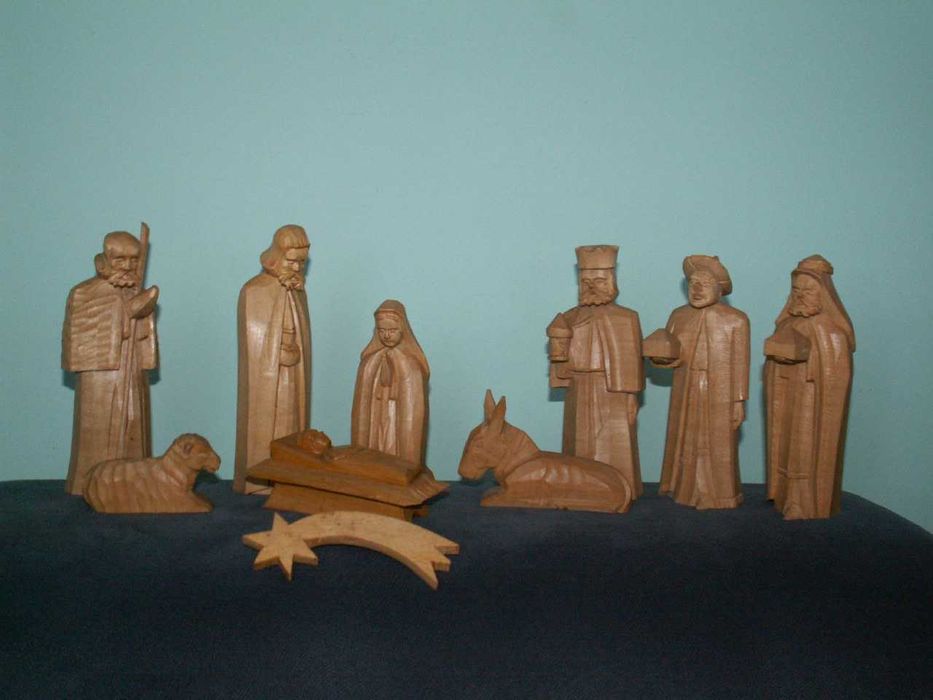 Figury drewniane - Rzeźbiony komplet figur do szopki 16 cm - Szopka