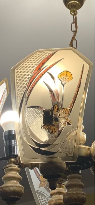 Lampa żyrandol retro lata 80 z szybkami prl vintage