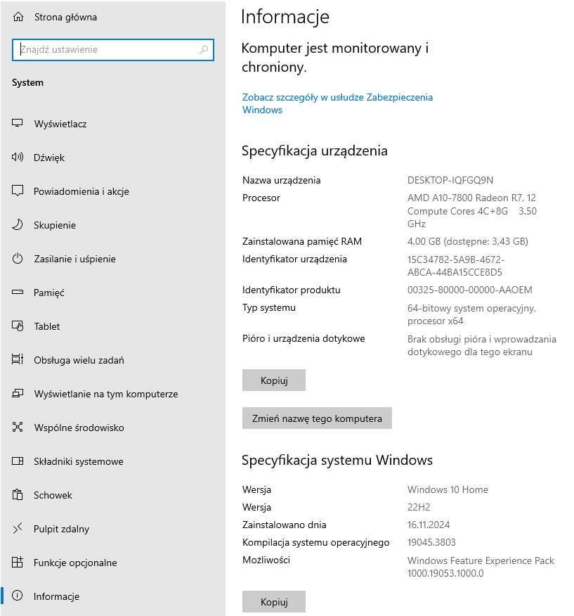 Komputer stacjonarny Lenovo 2TB HDD/4GB RAM