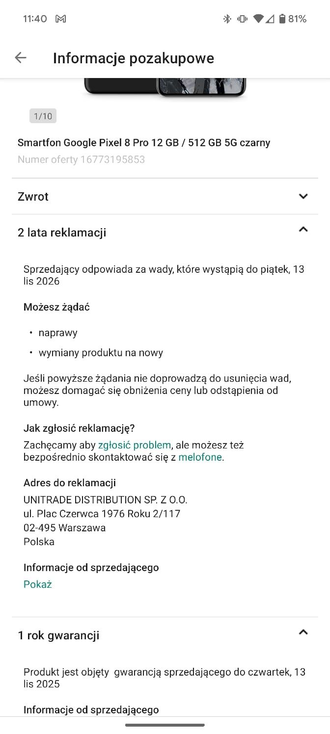 Sprzedam/Zamienię Google Pixel 8 pro -12/512 w stanie bardzo dobrym