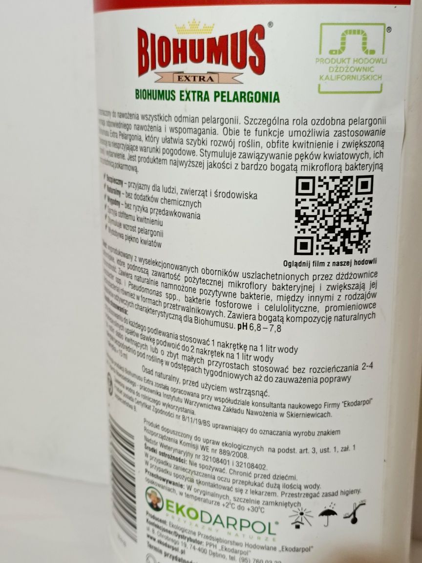 Biohumus Extra PELARGONIA, naturalny nawóz 1200 ml