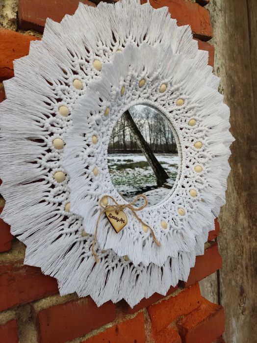 Duża ręcznie wykonana podwójna mandala z lustrem w stylu Boho