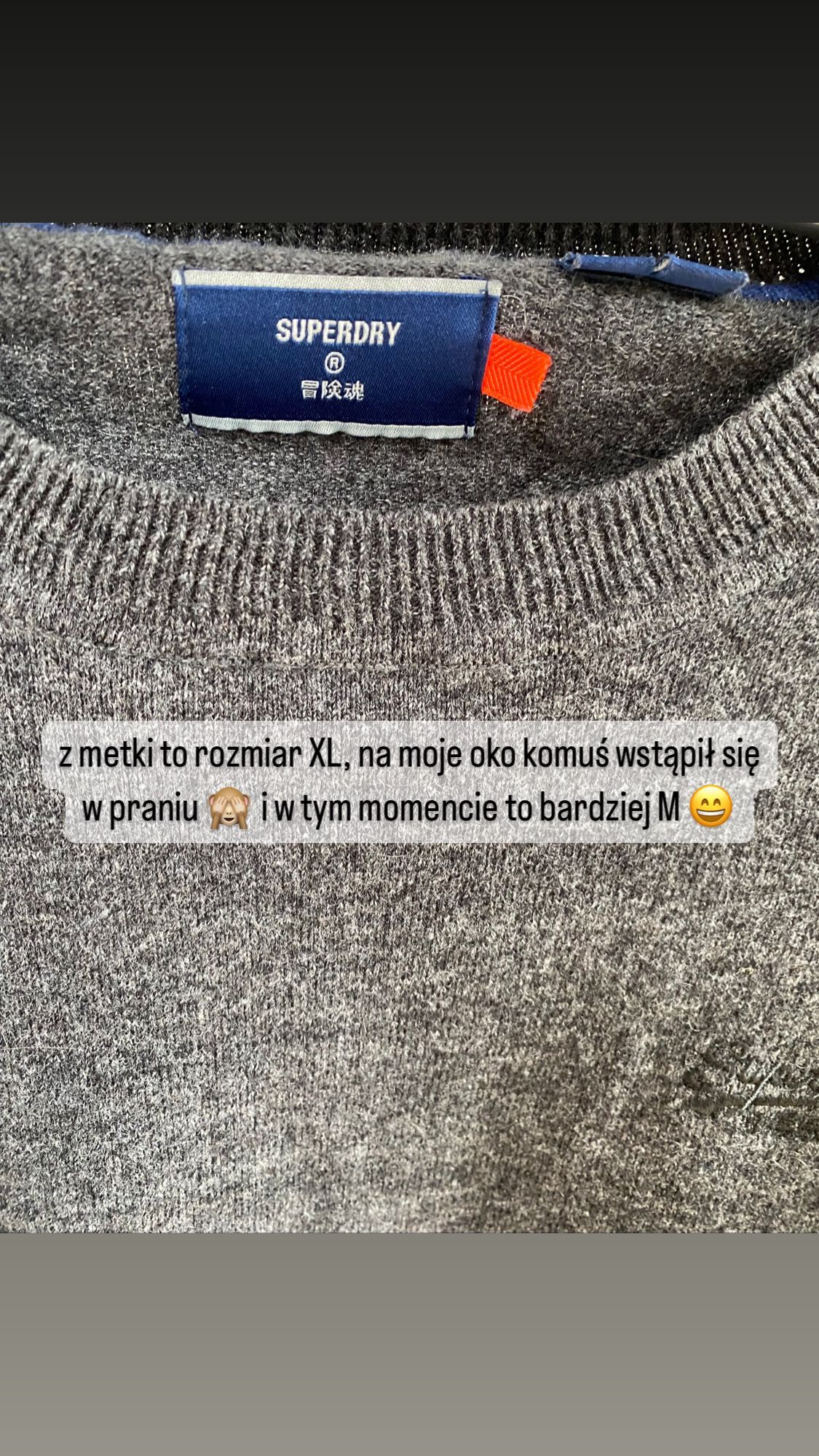 Sweter męski szary Superdry M okrągły dekolt kaszmir bawełna