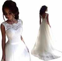 Suknia ślubna #8 biała wiązana krótki tren tiul rozmiar 44 XXL