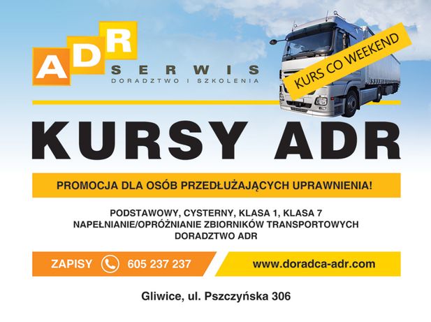 Kurs ADR cysterny co weekend Gliwice/ Śląsk