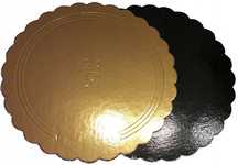 Podkład Pod Tort Sztywny Złoto-Czarny Karbowany 26Cm - 1Szt.