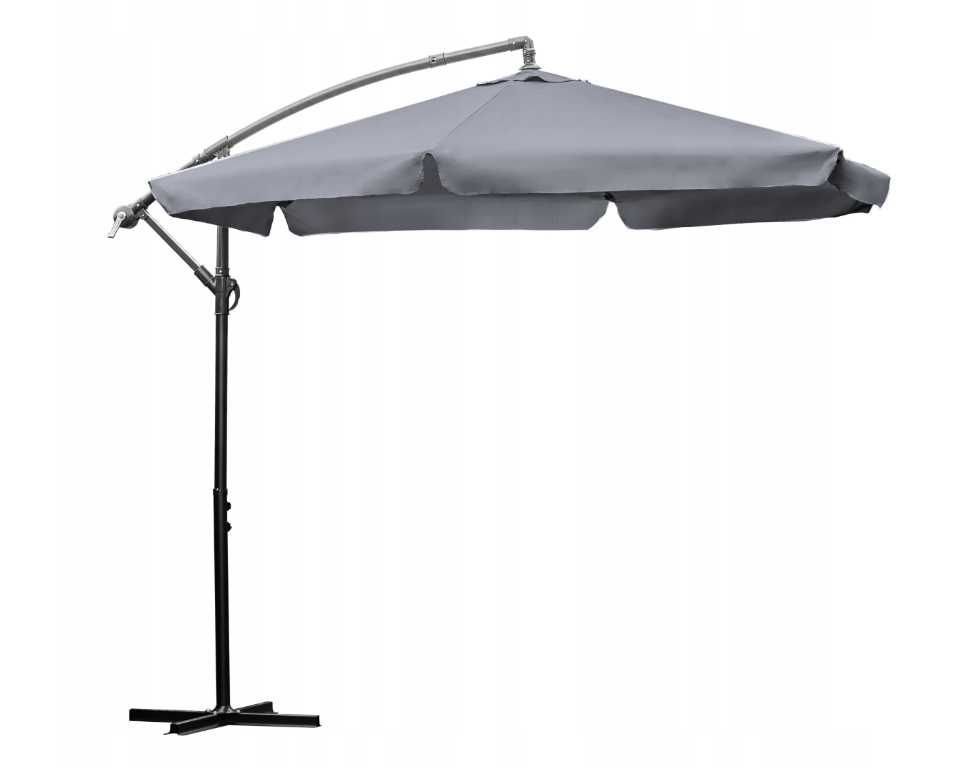 Parasol Ogrodowy DUŻY 350cm - Szary na taras składany z wysięgnikiem