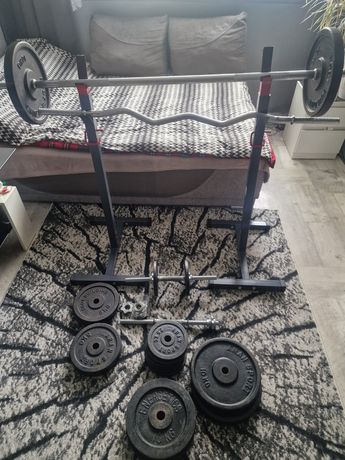 Sztangi gryfy,obciążenie żeliwne,stojak