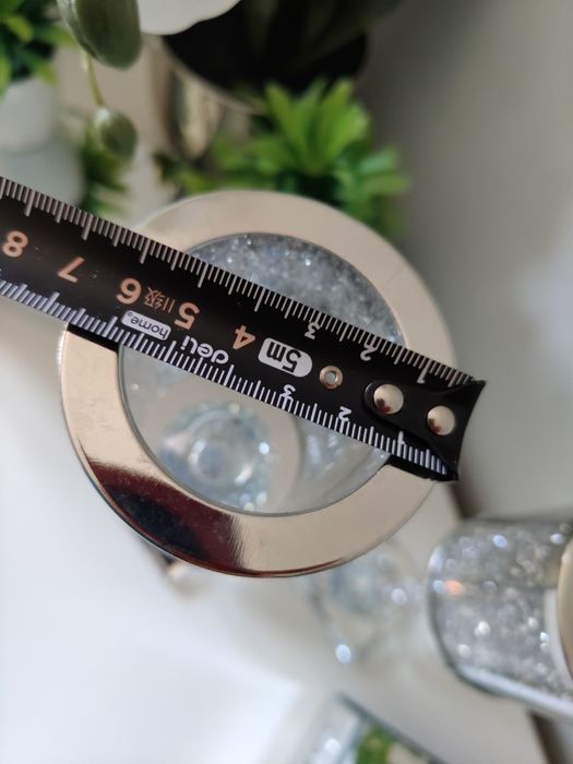 Wysoki świecznik na nóżce z kryształkami Glamour wys. 30cm