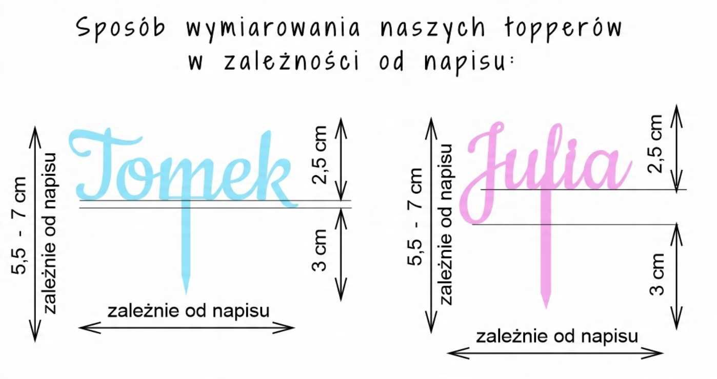 Topper na torcik wbijak z imieniem lub własnym napisem RÓŻNE KOLORY